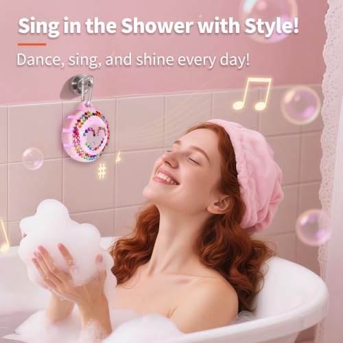 HEYSONG Bluetooth Shower Speaker + DIY Diamond Stickers – Great Gift for Girls - color: DIY Sticks+Pink Speaker