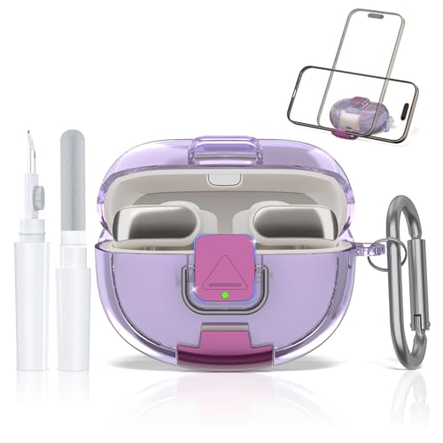 for Bose Ultra Open Earbuds Case with Secure Lock & Phone Stand, Soft TPU Shockproof Protective Clear Case for Bose Open Ear Earbuds Accessories with Cleaning Pen & Keychain (Clear Purple) - color: Clear Light Purple