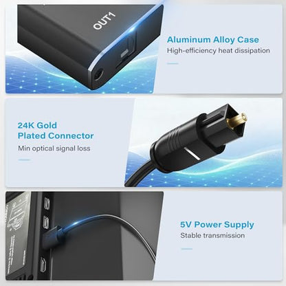 4 Way Digital Optical Audio Splitter 1 In 4 Out Active Toslink SPDIF Fiber Optic With USB Powered, LPCM 2.0, PCM, Dolby, DTS 5.1 for HDTV, Home Theater, Soundbar, Receiver, Amplifier- Unidirectional - style: 1 X 4 Optical Splitter