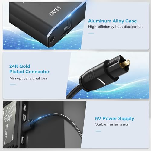 2 Way Digital Optical Audio Splitter 1 In 2 Out Active Toslink SPDIF Fiber Optic With USB Powered, LPCM 2.0, PCM, Dolby, DTS 5.1 for HDTV, Home Theater, Soundbar, Receiver, Amplifier- Unidirectional - style: 1 X 2 Optical Splitter