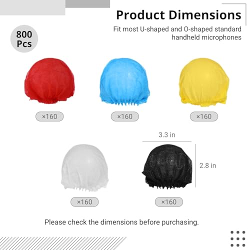 800 Disposable Non-Woven Microphone Windscreens, Elastic Protective Covers for Handheld Mics, Individually Wrapped for Karaoke, Recording & Performance
