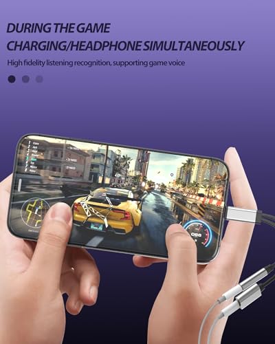 for Iphone Aux Adapter for 14 13 Pro Max Lightning to 3.5mm Headphone Jack for Apple Audio Charger (2in1) Dual Adaptador Adaptor Earphone Charging Auxiliary Splitter Power Accessories Tablet Converter