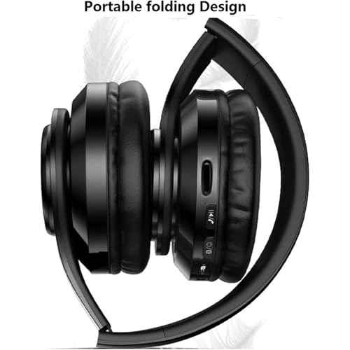 Over Ear Wireless Headphones with Noise Reduction, Mic Deep Bass HiFi Stereo, Foldable Lightweight LED Headset for PC Home Travel Office (Black) - color: Black