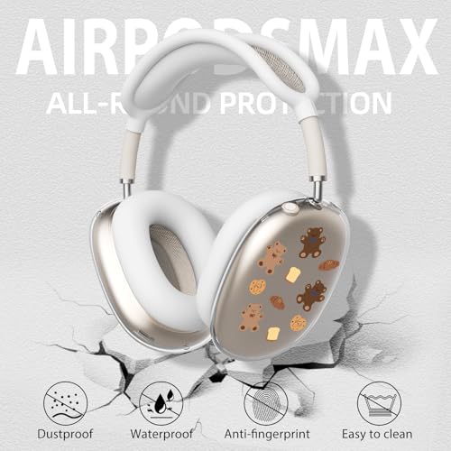 Cartoon Cute Bear Clear Case for Airpods Max Headphones Unique Kawaii Design Soft TPU Ear Cups Cover Anti-Scratch Silicone Ear Pad Protective Case 53 Headband Cover for Apple Airpods Max - color: Bread Bear 32