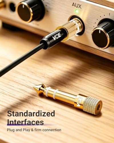 VCE 3.5mm to 1/4 Adapter Stereo Headphone Adapter, 24K Gold-Plated, 2-Pack, White and Red - color: White and Red