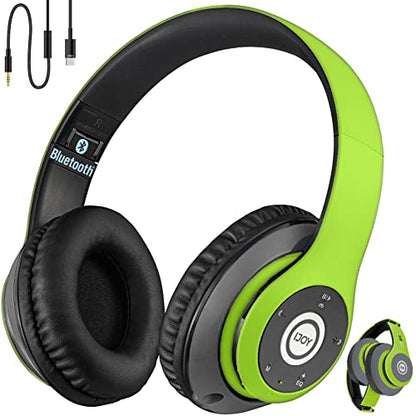 iJoy Bluetooth Headphones Over Ear, Wireless and Wired Foldable Headset Built-in Microphone, FM, Micro SD Card Slot - (Green) Adults Kids Men Women - color: Lime