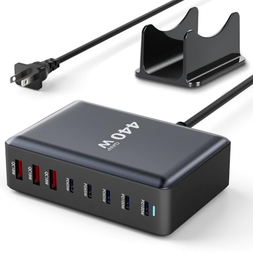440W Fast Charging 8 Port USB C Charger Block, Multi-Device USB Charging Station Wall Desktop Charger with GaN Ⅲ Technology, USB-C Charger Adapter for MacBook/iPad/iPhone 16/Samsung Galaxy/DELL/HP - size: 440W