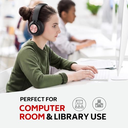 Kids Headphones with Microphone, School Headphones for K-12 girls-Pink | Over-Ear Headphones for Classroom, Online Learning, Travel, Kids, Teens, Chromebook, Laptop & Tablet - color: Deep Pink