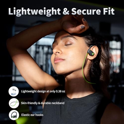 JOYWISE Bluetooth Headphones, Wireless Earbuds IPX7 Waterproof for Gym | Bluetooth 5.3 Headphones with 16Hrs Playtime Stereo Bass Headsets with Mic Running Headsets with Earhooks for Sports Running - color: Green