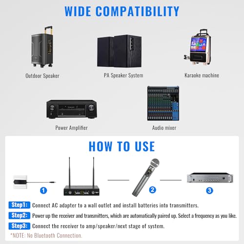 Phenyx Pro UHF Wireless Microphone System w/ 2x30 Tunable Frequencies, Metal Cordless Mic Set, 200 ft Range,2 Bodypacks & Headsets/Lapel Mics for Speaking, Singing, Church, DJ (PTU-52-2B)