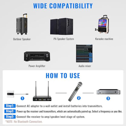 Phenyx Pro UHF Wireless Microphone System w/ 2x30 Tunable Frequencies, Metal Cordless Mic Set, 200 ft Range,2 Bodypacks & Headsets/Lapel Mics for Speaking, Singing, Church, DJ (PTU-52-2B)