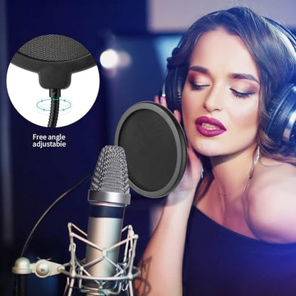 Professional Microphone Pop Filter Shield,Mic Wind Mask Shield Screen with Blue Yeti and Any Other Microphone, Dual Layered Wind Pop Screen With A Flexible 360 Degree Gooseneck Clip Stabilizing Arm