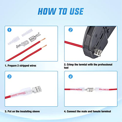 Nilight 480PCS Insulated Male and Female Spade Terminals | Open Barrel Copper Crimp Electrical Tin Plated Wire Connector 22-16AWG 22-14AWG 18-14AWG for Automotive Car Audio Speaker Wiring Projects - color: 480PCS Crimp Terminals