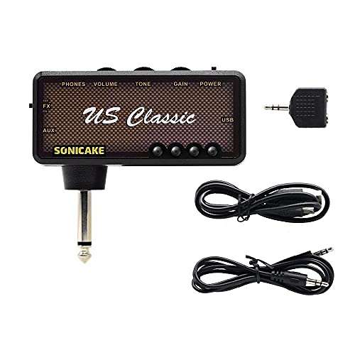 SONICAKE Guitar Headphone Amp Mini Guitar Headphone Amplifier US Classic Rechargeable Plug-in Pocket Overdrive Reverb Effects for Home Silent Practice - color: US Classic Reverb Effect