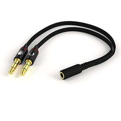 Headphone Splitter for Computer 3.5mm Female to 2 Dual 3.5mm Male Headphone Mic Audio Y Splitter Cable Smartphone Headset to PC Adapter