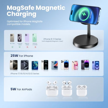 Magnetic Wireless Charger, 2-Pack 25W Fast Mag-Safe Stand for iPhone 17-16 | Fast Magnetic Wireless Charging Station for iPhone 17/17 Air/17 Pro/17 Pro Max, 16 Pro Max Series and AirPods - color: Black&White