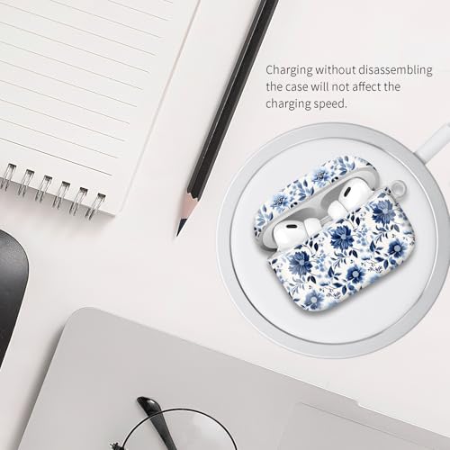 Compatible with Airpod pro 2nd/1st Generation Case Cover with Gold Round Keychain Cute Pattern Hard & Anti Slip Cover for Men Women & Girls（Blue and White） - color: Blue and White