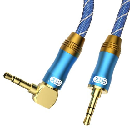 EMK 90 Degree Right Angle Aux Cable - [24K Gold-Plated,Sound Quality] Audio Stereo Male to Male Cable for Laptop, Tablets, MP3 Players,Car/Home Aux Stereo, Speaker or More (10FT/3M) - size: 10FT/3M