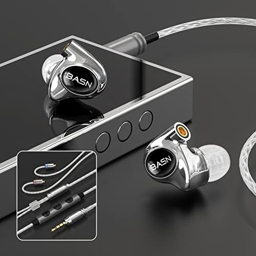 BASN Metalen 4 Drivers in-Ear Monitor Headphones, Wired Earbuds,Gloss Black | 2BA+2DD Musicians Noise Isolating IEMs with Deep Bass, Two Detachable MMCX Cables with Case for Singers,Drummers,Bassists - color: Gloss Black