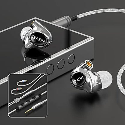 BASN Metalen 4 Drivers in-Ear Monitor Headphones, Wired Earbuds,Gloss Black | 2BA+2DD Musicians Noise Isolating IEMs with Deep Bass, Two Detachable MMCX Cables with Case for Singers,Drummers,Bassists - color: Gloss Black