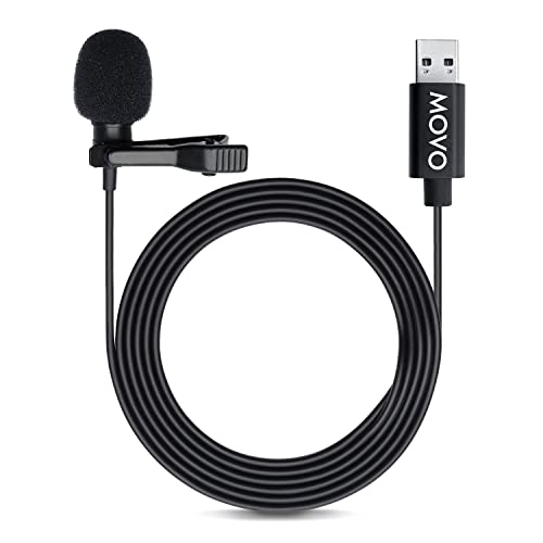 Movo M1 USB Lavalier Microphone for Computer, Clip-On Lapel Mic, 20 ft Cord - size: Small
