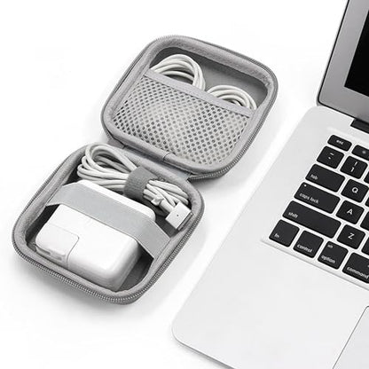 Small Travel Carrying Storage Case, 4.4"x4.4" Charger Organizer, Pouch compatible with MacBook Power Adapter, Laptop Accessories Cables, Cords, USB Drives, Earphones | Portable travel pouch, holds MacBook power adapter, cables, USB drives, earphones and s