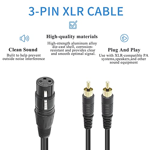 QIANRENON XLR Female to Dual RCA Male Stereo Splitter Cable 3-Pin XLR to 2 RCA Mono Y Splitter Conversion Extension Audio Cable,for Mixer Amplifier KTV Equipment Audio,1m/3.2ft