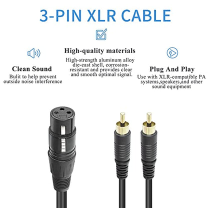 QIANRENON XLR Female to Dual RCA Male Stereo Splitter Cable 3-Pin XLR to 2 RCA Mono Y Splitter Conversion Extension Audio Cable,for Mixer Amplifier KTV Equipment Audio,1m/3.2ft