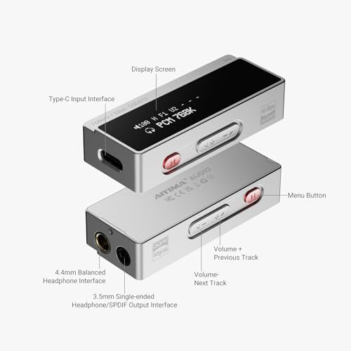 AIYIMA H4 Hi-Res Portable USB C Headphone Amp,DSD512 ES9039Q2M DAC Amp | Digital Display Support 32bit/768kHz | 4.4MM/3.5MM Dual Headphones Output | UAC 1.0 Gaming mode Compatible with Switch & PS5