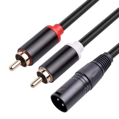 (10 FT) Dual RCA to XLR Male Y Splitter Patch Cable, Unbalanced 2 RCA/Phono Plug to 1 XLR Splitter Duplicator Lead Y-Cable Adapter - size: 10 ft