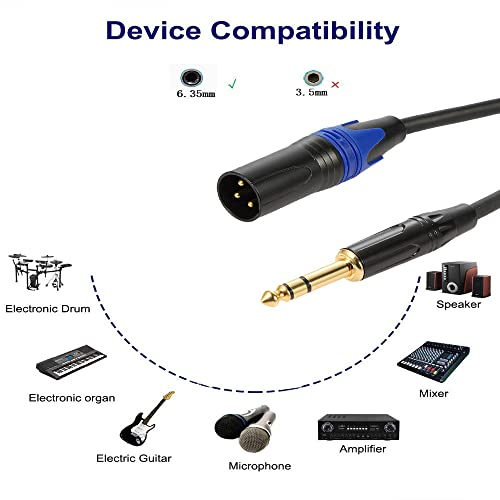 XLR to 1/4 TRS Stereo Adapter, 6.35mm Dual Channel to 3-pin Male, XLR to 1/4 Balanced Microphone Stereo Audio Converter AdapterCable 1 Pack (6.6Feet) - size: 6.6Feet