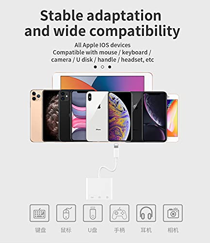 zoyuzan Compatible for iPhone Headphone Adapter 3.5mm AUX Audio Jack Charger Dongle Earphone Splitter Compatible with Lightning Male to USB Female OTG Power Charging Camera MIDI Connector for ipad