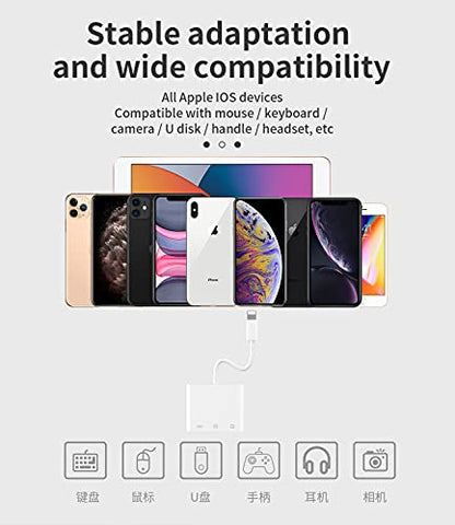 zoyuzan Compatible for iPhone Headphone Adapter 3.5mm AUX Audio Jack Charger Dongle Earphone Splitter Compatible with Lightning Male to USB Female OTG Power Charging Camera MIDI Connector for ipad