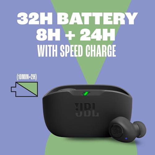JBL Vibe Buds - True Wireless Earbuds - White | JBL Deep Bass Sound, Comfortable fit, Up to 32h (8h buds + 24h case) with speed charging - color: White