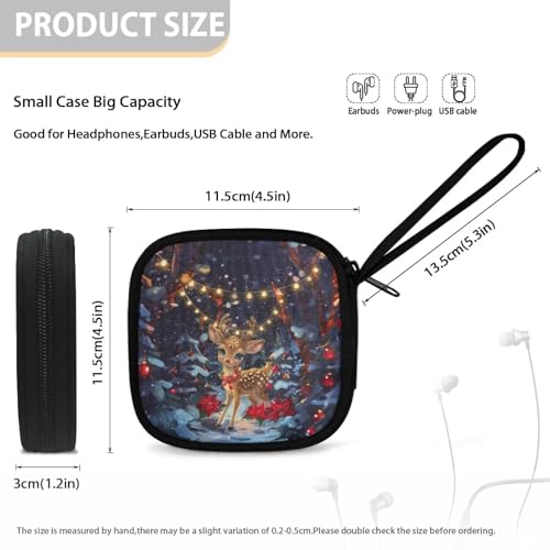 Cherry Earphone Carrying Case Cell Phone Accessories Storage Bag with Zipper Handle for Earphone Flash Drive Charging Cable Key Wall Charger - color: Christmas Deer