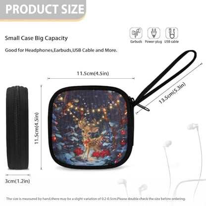 Cherry Earphone Carrying Case Cell Phone Accessories Storage Bag with Zipper Handle for Earphone Flash Drive Charging Cable Key Wall Charger - color: Christmas Deer