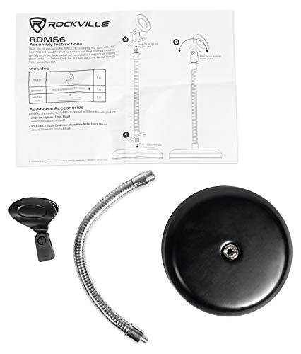 Rockville RDMS6 Studio Desktop Mic Stand, 11.8" Gooseneck, Weighted Base