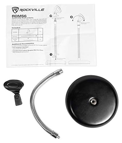 Rockville RDMS6 Studio Desktop Mic Stand, 11.8" Gooseneck, Weighted Base