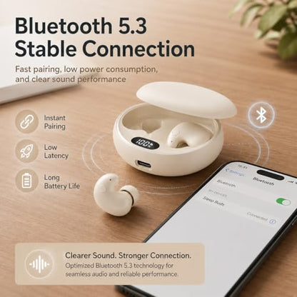 Micool Invisible Sleep Wireless Earphone, Ipx5 Waterproof Earbuds, Lightweight Sleep Headphones Bluetooth 5.3, Painless Sleeping Earphones for Sensitive Sleeper with Long Battery Life (Light Yellow) - color: light yellow