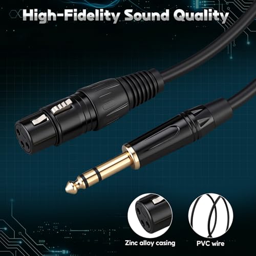 4 Pack 25 ft 1/4 Inch (6.35mm) TRS to XLR Female Stereo Jack Microphone Cable Quarter Inch to 3 Pin Patch Cable High Fidelity Balanced Audio for Instruments, Mixer & Amplifier
