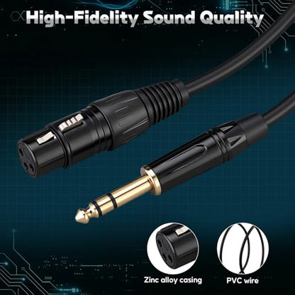 4 Pack 25 ft 1/4 Inch (6.35mm) TRS to XLR Female Stereo Jack Microphone Cable Quarter Inch to 3 Pin Patch Cable High Fidelity Balanced Audio for Instruments, Mixer & Amplifier