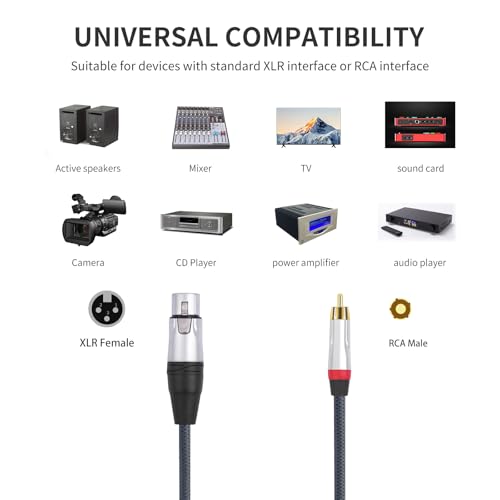 3Feet RCA Male to 3Pin XLR Female Audio Cable,Balance XLR Female to RCA Unbalanced Mixer Amplifier Audio Cable,24K Gold-Plated Plug/Heavy-Duty zinc Alloy Shell/Braided Shielded Cable-2 Pack - color: RCA M To XLR F, size: 3FT