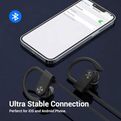 Bluetooth 5.3 Headphones, Wireless Sports In-Ear Earbuds IPX7 Waterproof | 16 Hours Playtime, Sweatproof Stereo Earphones with MIC, Noise Cancelling Headsets for Gym Running Workout, Clear Sound - color: Black