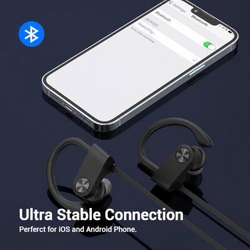 Bluetooth 5.3 Headphones, Wireless Sports In-Ear Earbuds IPX7 Waterproof | 16 Hours Playtime, Sweatproof Stereo Earphones with MIC, Noise Cancelling Headsets for Gym Running Workout, Clear Sound - color: Black