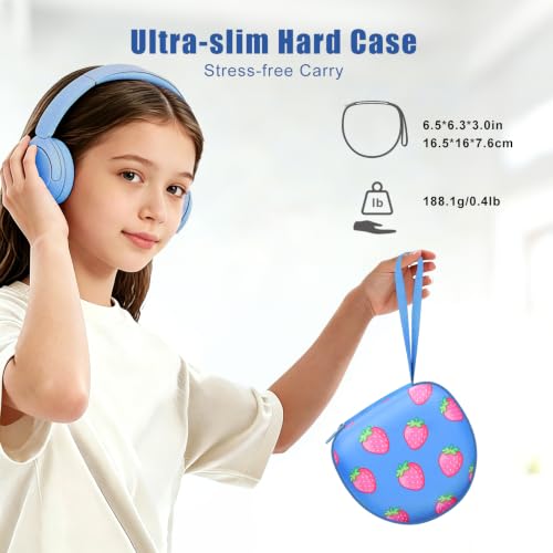 Kid Headphones Case for New Bee/iClever Headphone,Strawberry Blue,Case Only | for iClever BTH12 HS19 BTH20 BTH22 BTH26/Candy Bila/JBL Junior 320/MIDOLA/JoySpark/ADOOPE/Earfun Etc Cute Kids Headphone - color: Strawberry Blue