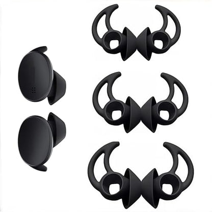Replacement Ear Tips for Bose Sport Earbuds and Bose Free Earbuds, Silicone Wingtip Covers, Anti-Slip, Black, 3 Pairs