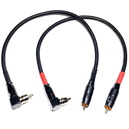 CESS-167-1f RCA Right Angle to Straight Type Male to Male Preamp Jumpers Patch Cable, 2 Pack (1 Foot) - size: 1 Foot
