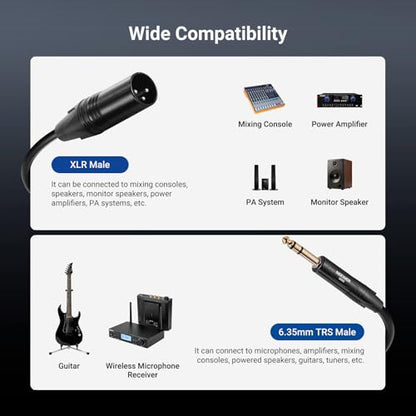 NEEWER 6.35mm 1/4 TRS to XLR Male Cable, 6 ft Quarter Inch to 3 Pin XLR Balanced Signal Interconnect Microphone Patch Cord Adapter Connector for Mic Amplifier Mixer Powered Speaker Guitar Tuner, MS026 - size: 6.35mm（182cm）, style: XLR Male