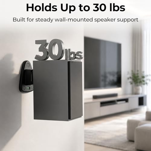 Universal Speaker Wall Mount for Speakers, Vertical 120°, Horizontal 180°Adjustment, Holds up to 30lbs, Compatible with Samsung , LG, Bose, JBL, KEF, Klipsch, Sony, Vizio & Others (2 Packs Black)