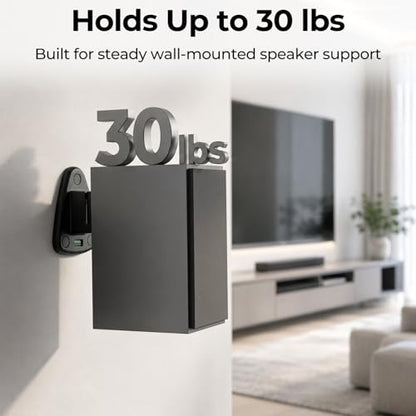 Universal Speaker Wall Mount for Speakers, Vertical 120°, Horizontal 180°Adjustment, Holds up to 30lbs, Compatible with Samsung , LG, Bose, JBL, KEF, Klipsch, Sony, Vizio & Others (2 Packs Black)